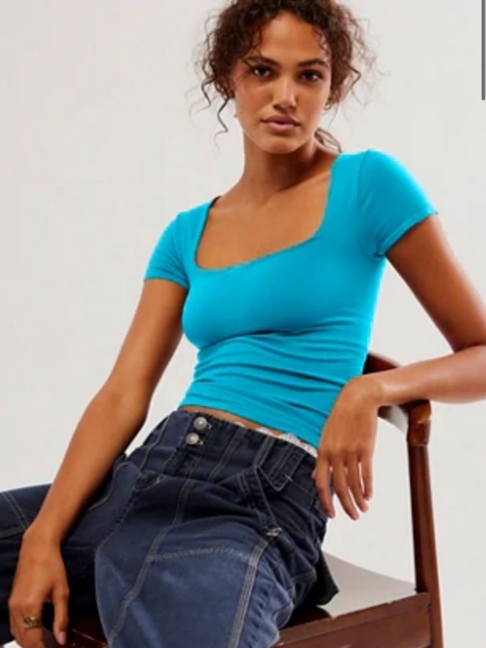 Free People NEW Clean Lines Sunfade Baby Tee in Tropical Blue XS/S ‼️SOLD OUT ‼️